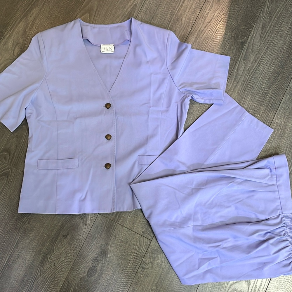 Lavender Two-Piece Pantsuit - Short Sleeve Blazer & Trousers